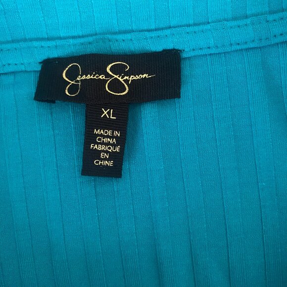 Jessica Simpson Slinky Blue Striped Ribbed Button Down Stretch Knit Shirt XL - Picture 7 of 9